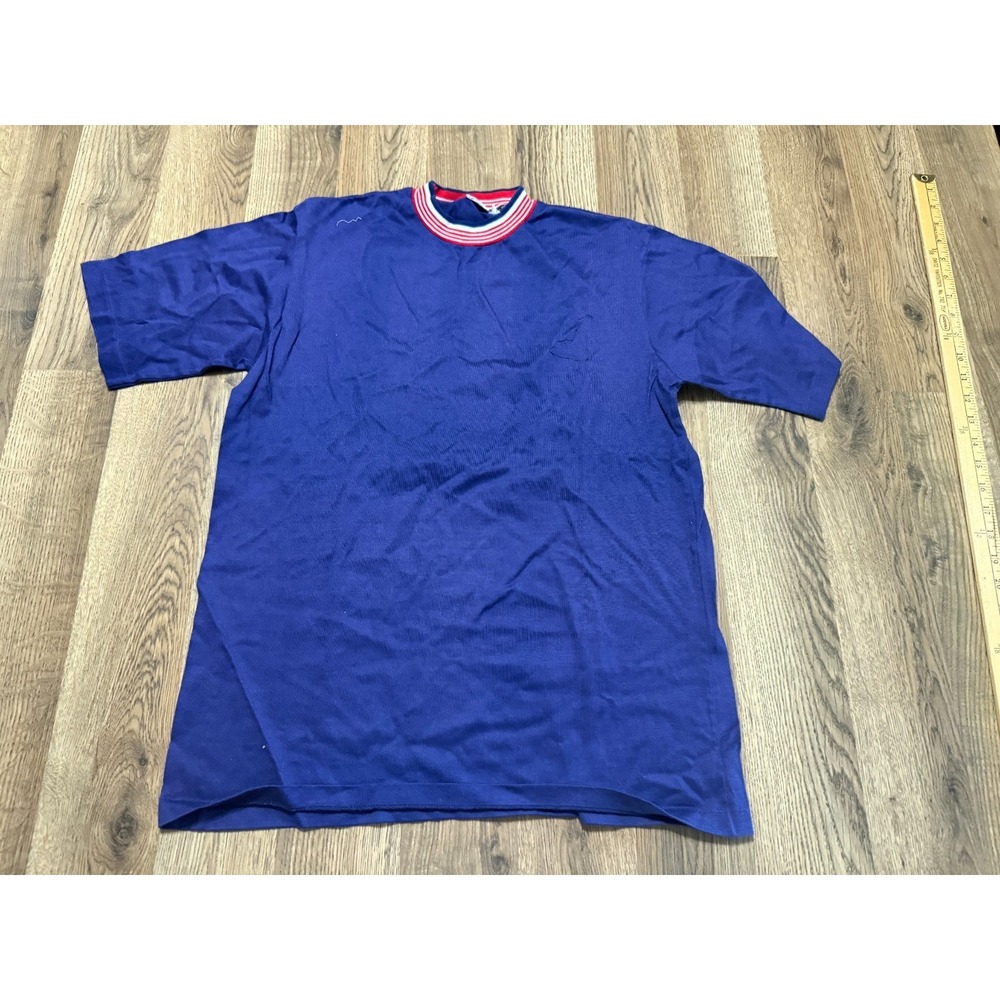 Vintage Monogram Shirt, Men's Size 42-44 Large, Blue, Short Sleeve Single Stitch